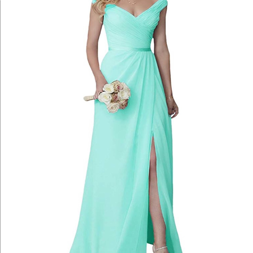 Turquoise Mint Blue Chiffon Bridesmaid Dress